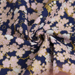 Sakura Mini Navy-Background Lurex-Printed Cotton - Maison Klem