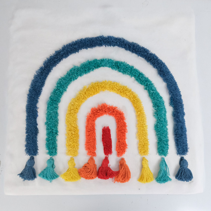 Quadro Punch Needle Arcobaleno con pompon 45×45 - Maison Klem