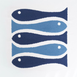 Blue Fish Velvet Punch Needle Panel, 45 x 45 - Maison Klem
