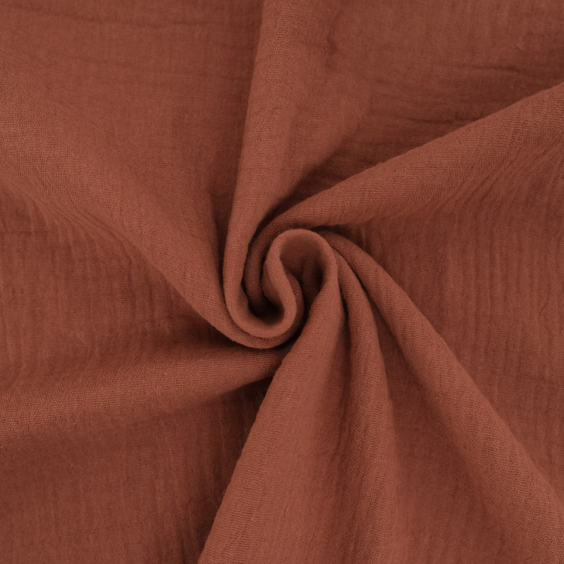 Tela de gasa doble lisa de 135 cm, color toffee - Thaïs - Maison Klem