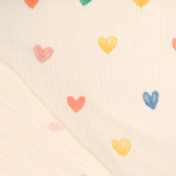 Double Gauze with Multicolored Hearts Print - Maison Klem