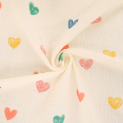 Gasa doble estampada con corazones multicolores - Maison Klem