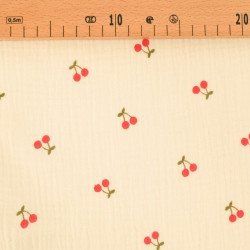 Tela de doble gasa estampada con cerezas - Maison Klem