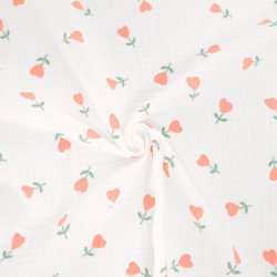 Double Gauze with Pink Heart Floral Print - Maison Klem