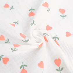 Tessuto a doppio strato con stampa floreale e cuori rosa - Maison Klem