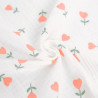 Gasa doble estampada con flores y corazones rosas - Maison Klem