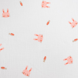 Pink Bunny Print Double Gauze - Maison Klem