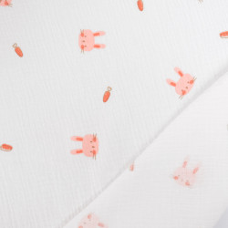 Tela de doble capa estampada con conejitos rosas - Maison Klem