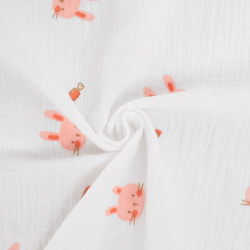 Pink Bunny Print Double Gauze - Maison Klem