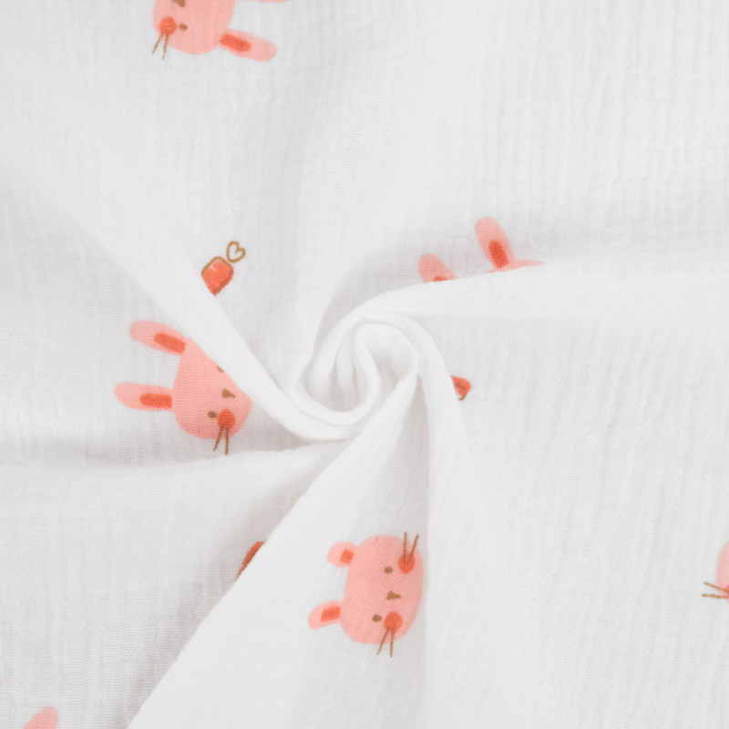 Pink Bunny Print Double Gauze - Maison Klem
