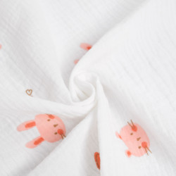 Tessuto a doppio strato con stampa coniglietto rosa - Maison Klem