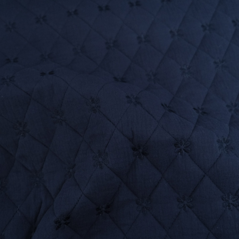 Trapuntato a doppia garza con ricamo floreale blu navy - Maison Klem