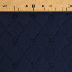 Gevoerd, dubbele gaasstof, bloemenborduursel, marineblauw - Maison Klem