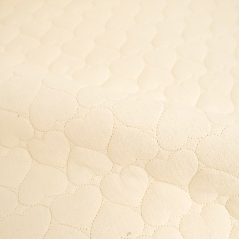 Double Gauze Quilted Blanket with Heart Embroidery, Natural Ecru - Maison Klem