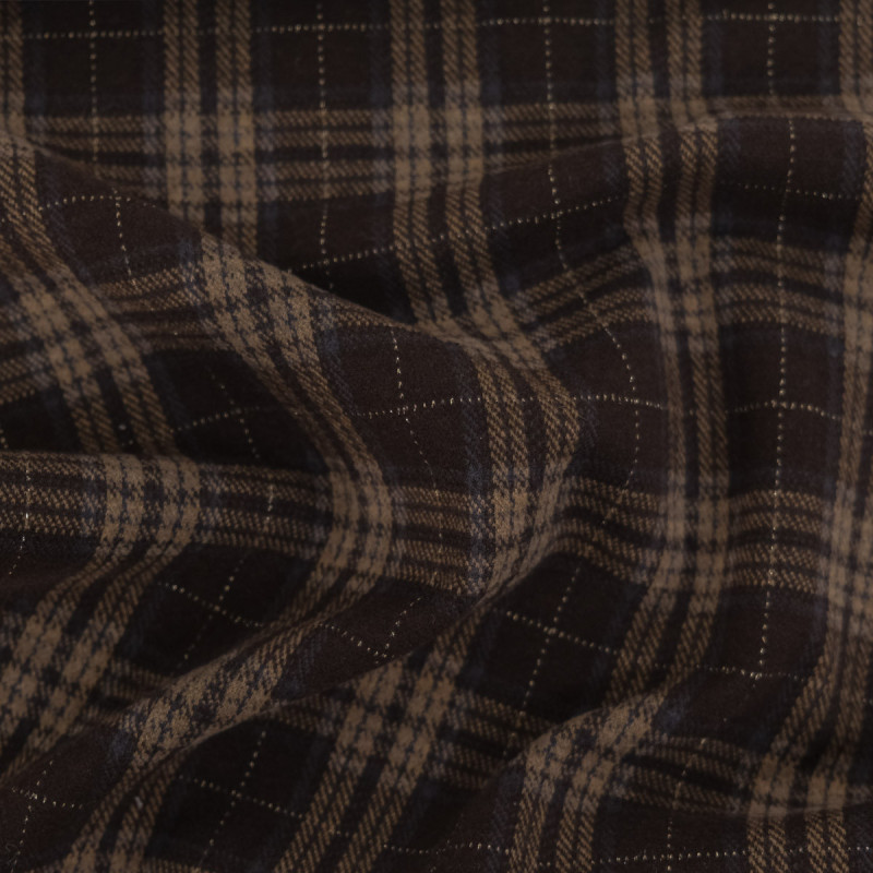 Soft Knit, Chocolate Brown Checkered Pattern with Silver Lurex - Maison Klem