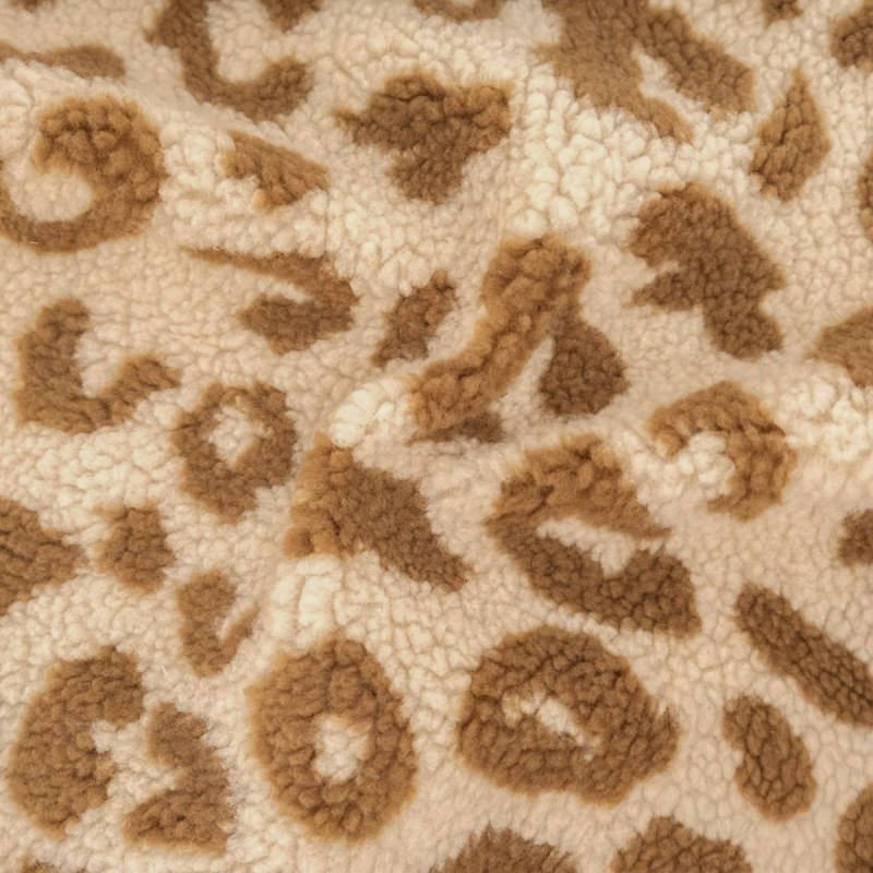 Sherpa-Stoff „Maxi“ mit Leopardenmuster in Karamell und Beige – Maison Klem