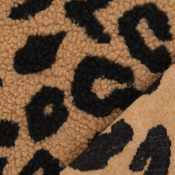 Tessuto Sherpa Maxi con motivo leopardato nero e caramello - Maison Klem