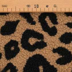 Tessuto Sherpa Maxi con motivo leopardato nero e caramello - Maison Klem