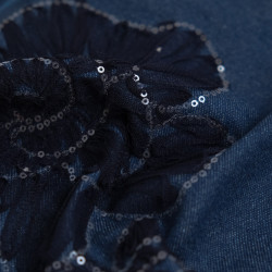 Jeans con ricami, tulle e paillettes color indaco - Sam - Maison Klem