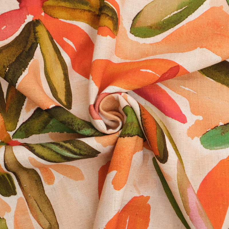Viscose Lin Imprimé Tela Vert Orange - Maison Klem