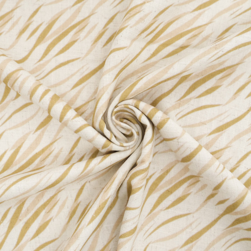 Viscosa e lino stampato Indiana verde e beige - Maison Klem