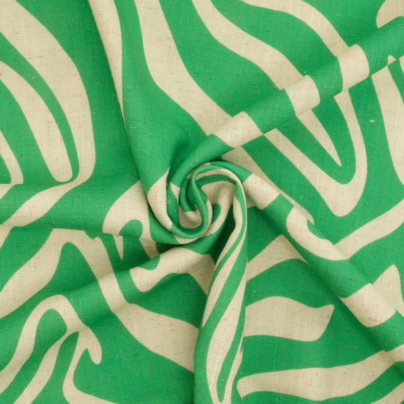 Natural Green "Flow" Printed Linen Viscose - Maison Klem