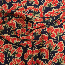 Red and Navy Palma Print Blended Viscose - Maison Klem
