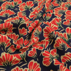 Red and Navy Palma Print Blended Viscose - Maison Klem