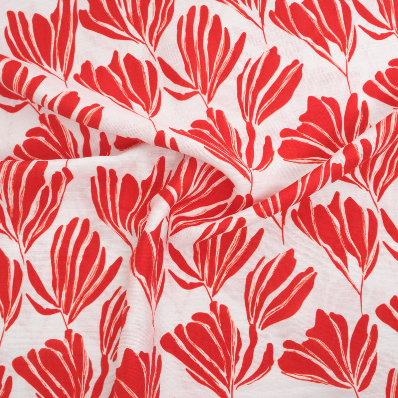 Viscose-mix met Romie-print, rood en ecru - Maison Klem