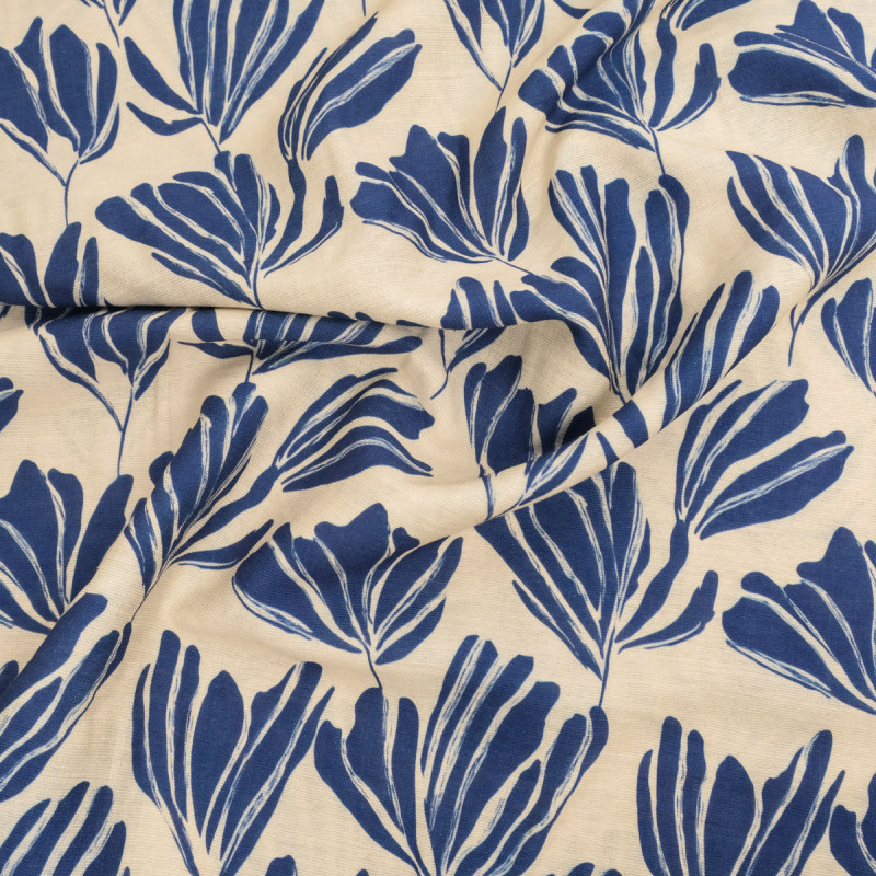 Viscose-mix met Romie-print, indigo en ecru - Maison Klem