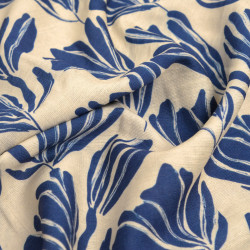 Viscose-mix met Romie-print, indigo en ecru - Maison Klem