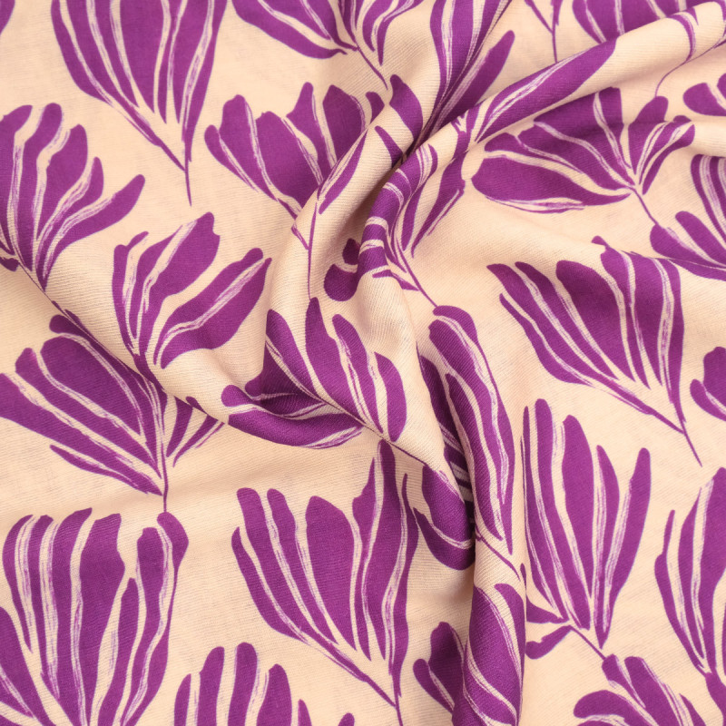 Romie Beige and Purple Printed Viscose Blend - Maison Klem