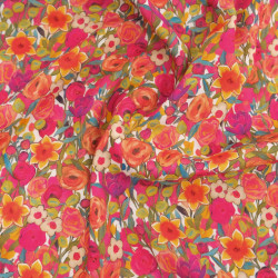 Popeline di viscosa stampato Tania fucsia e arancione - Maison Klem