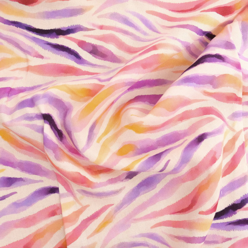 Popeline di viscosa con stampa zebrata viola e rosa - Maison Klem