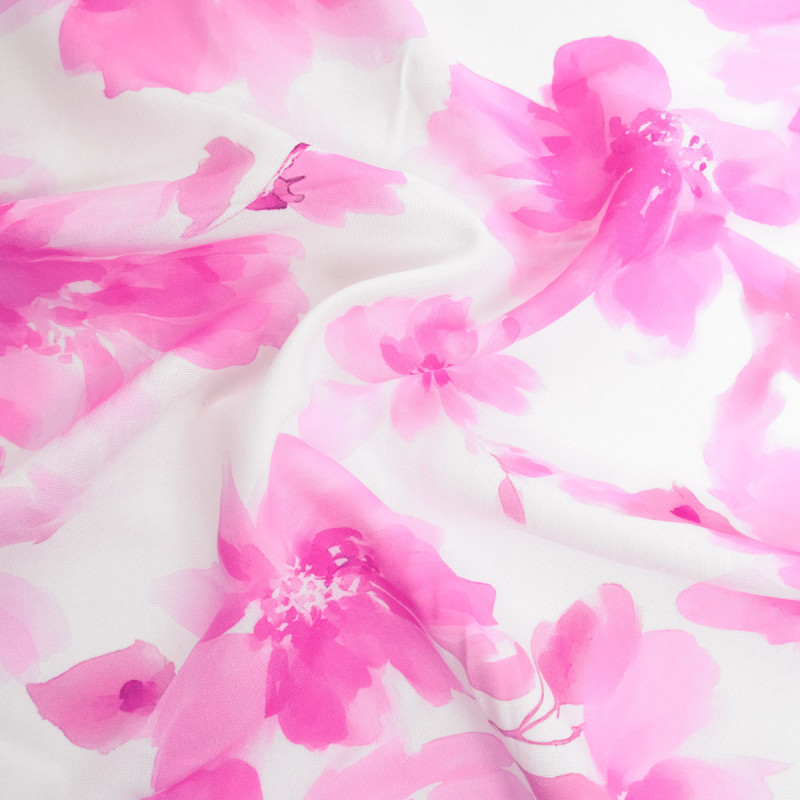 Popeline di viscosa stampato Aquarela rosa-viola - Maison Klem