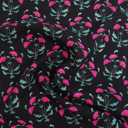 Anna Fuchsia Black Printed Viscose Poplin - Maison Klem