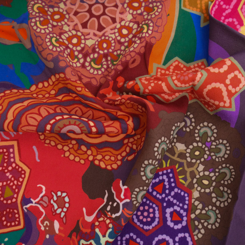 Popeline de Viscose Imprimée Mandala Multicolore - Maison Klem