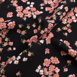 Bedruckter Viskose-Popeline, Bloom-Muster, Rosa und Schwarz – Maison Klem