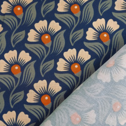 Popeline de Viscose Imprimée Alice Orange Indigo - Maison Klem