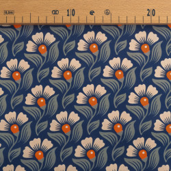 Popeline de Viscose Imprimée Alice Orange Indigo - Maison Klem