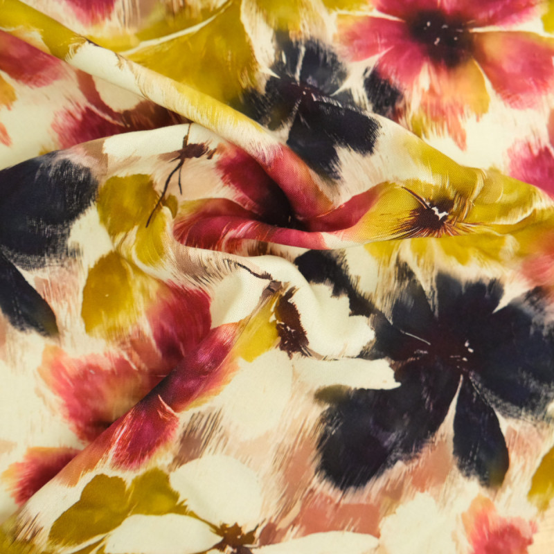 Popeline de Viscose Imprimée Sofia Framboise - Maison Klem