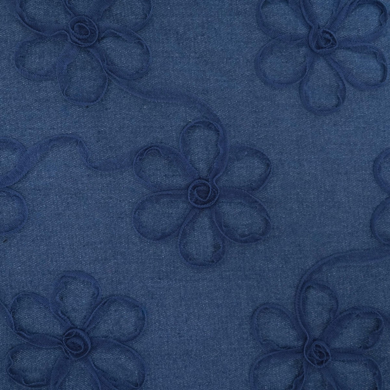 Jean Broderie Tulle Flora Bleu Moyen - Maison Klem