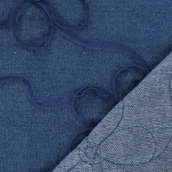 Jeans mit Stickerei und Tüll, „Flora“, Mittelblau – Maison Klem