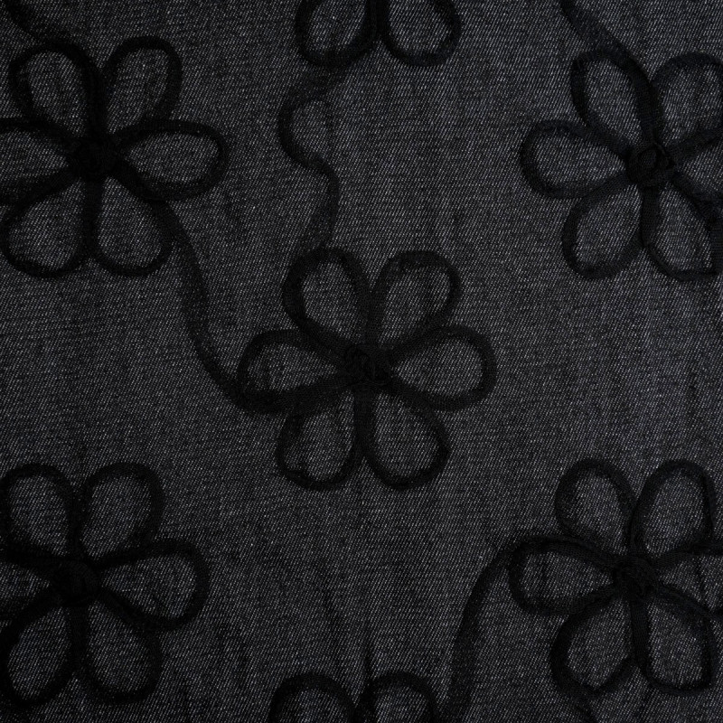 Jean con ricamo in tulle Flora Nero - Maison Klem
