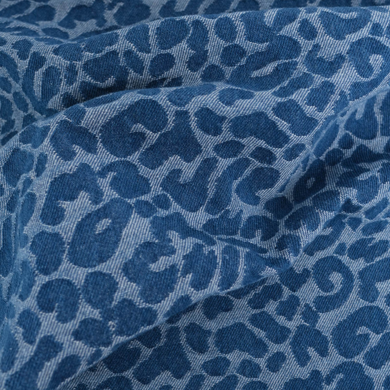 Tissu Denim Jacquard Léopard Bleu Jean - Maison Klem