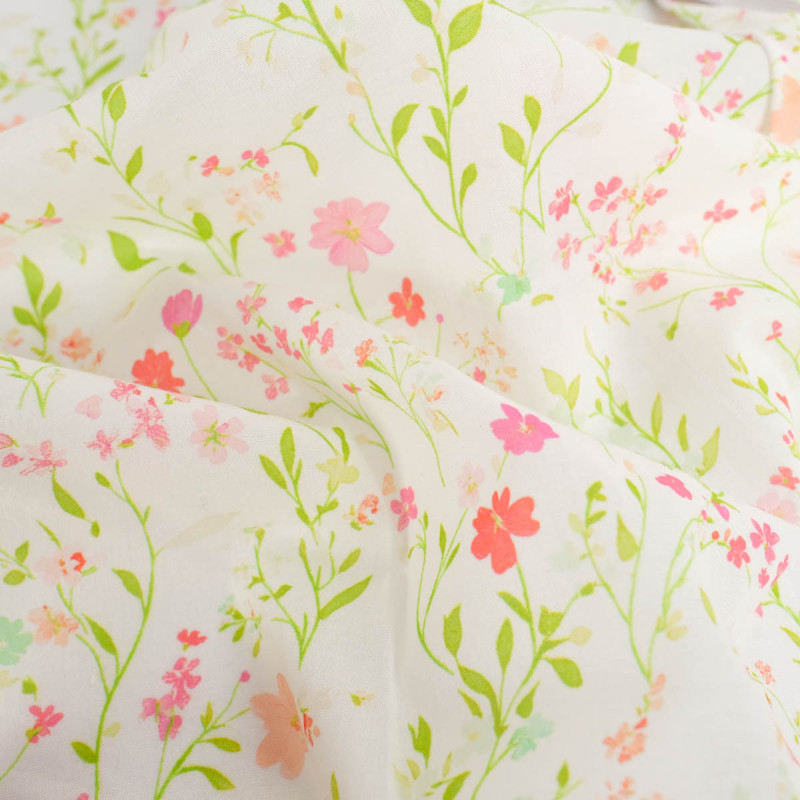 Voile de Coton Mila Fleur Des Champs Rose Anis - Maison Klem