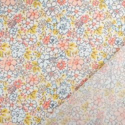 Lula Blue and Pink Printed Cotton Scarf with Khaki Background - Maison Klem