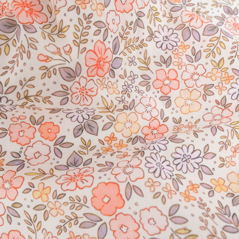 Velo de algodón estampado Lula azul y rosa sobre fondo caqui - Maison Klem