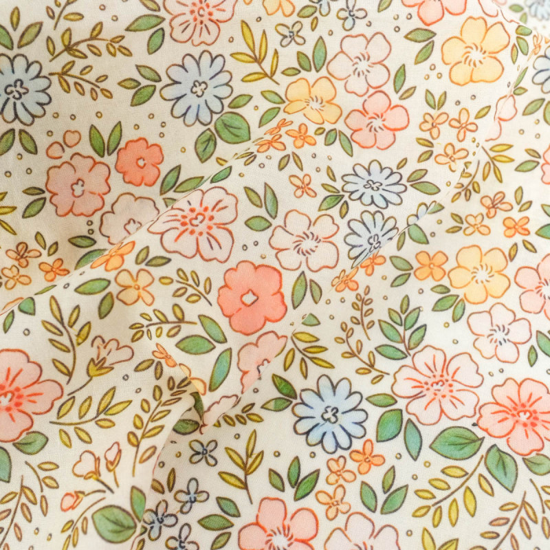Velo de algodón estampado Lula azul y rosa sobre fondo caqui - Maison Klem