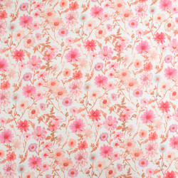 Lula Blue and Pink Printed Cotton Scarf with Khaki Background - Maison Klem